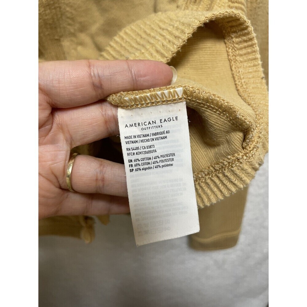 American Eagle Hoodie Women’s M Yellow Ribbed Knit Button Front Long Sleeve - Picture 3 of 11